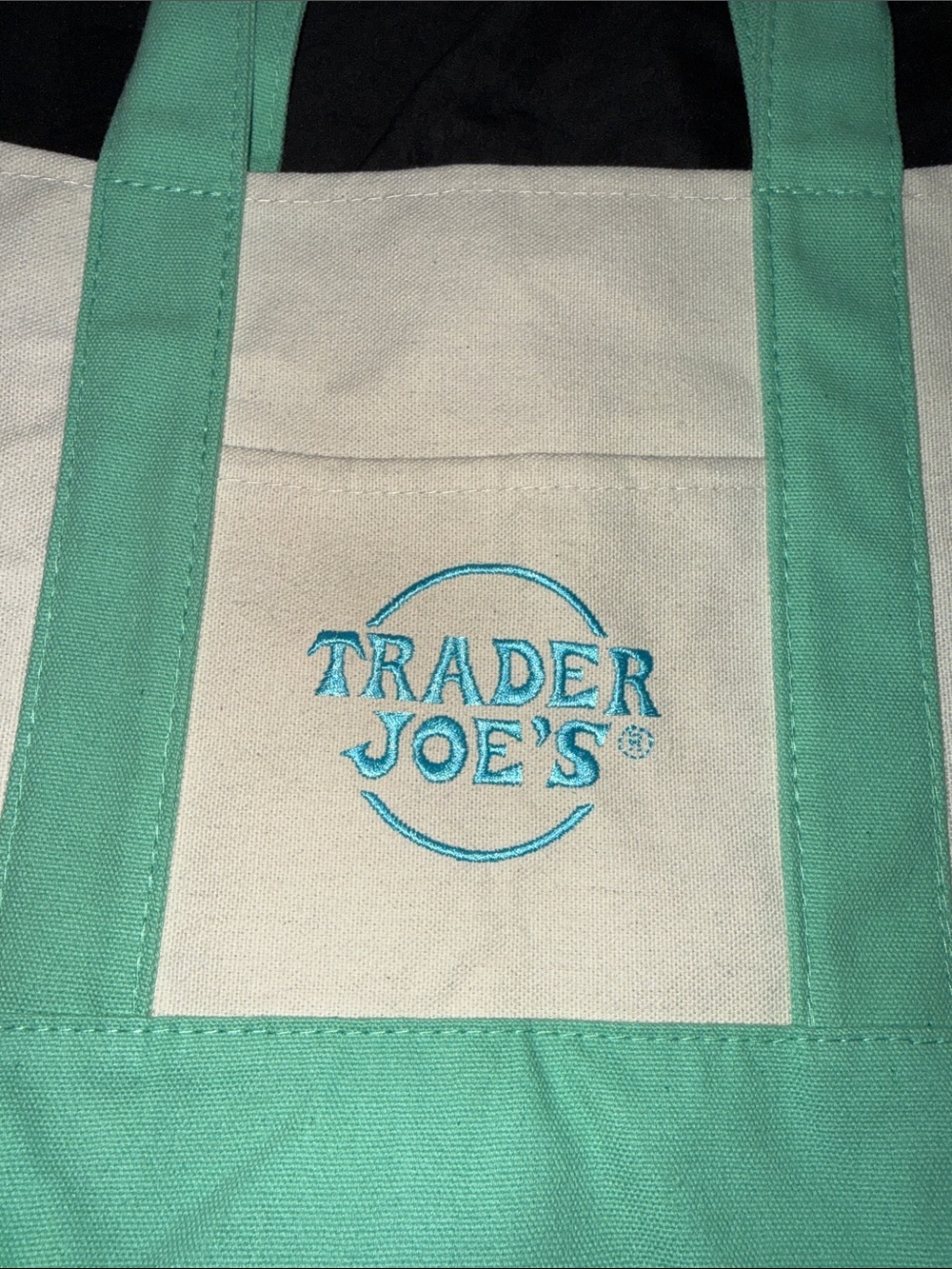 Mint Green & Cream Canvas Tote Bag - Picture 2 of 3